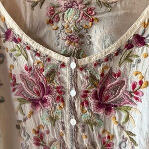 Johnny Was Floral Embroidered Blouse - Cream and Pink